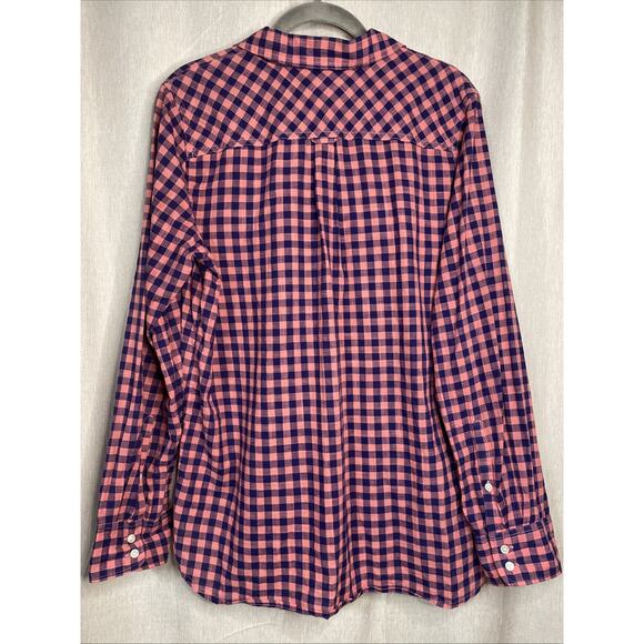 J. Crew Women’s Sz Medium Boyfriend Fit 1/2 Button-up Top - Pink Plaid/Long SLV - Picture 4 of 5